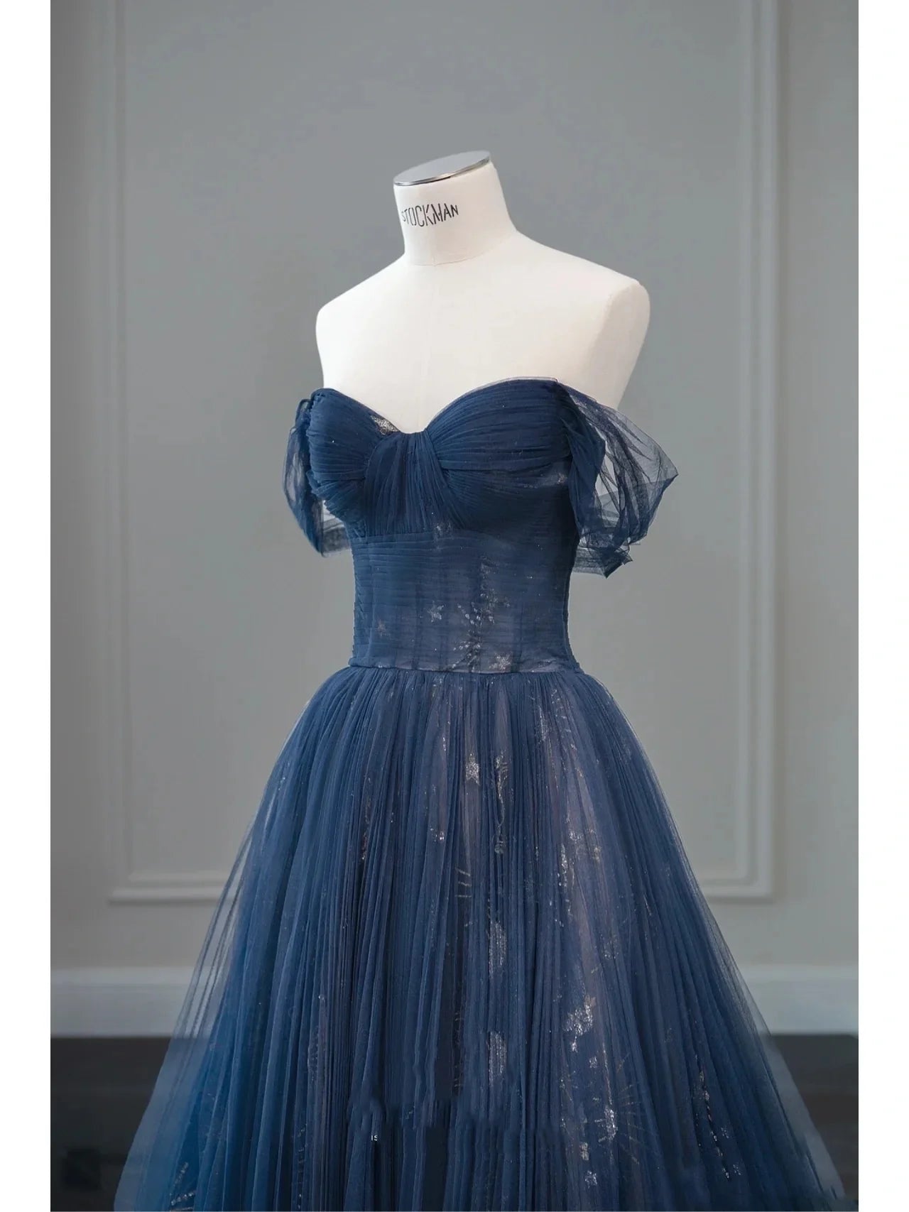 Beautiful Navy Blue Tulle Sweetheart Collar Off The Shoulder Long Ball Gown Prom Dresses Party Dress