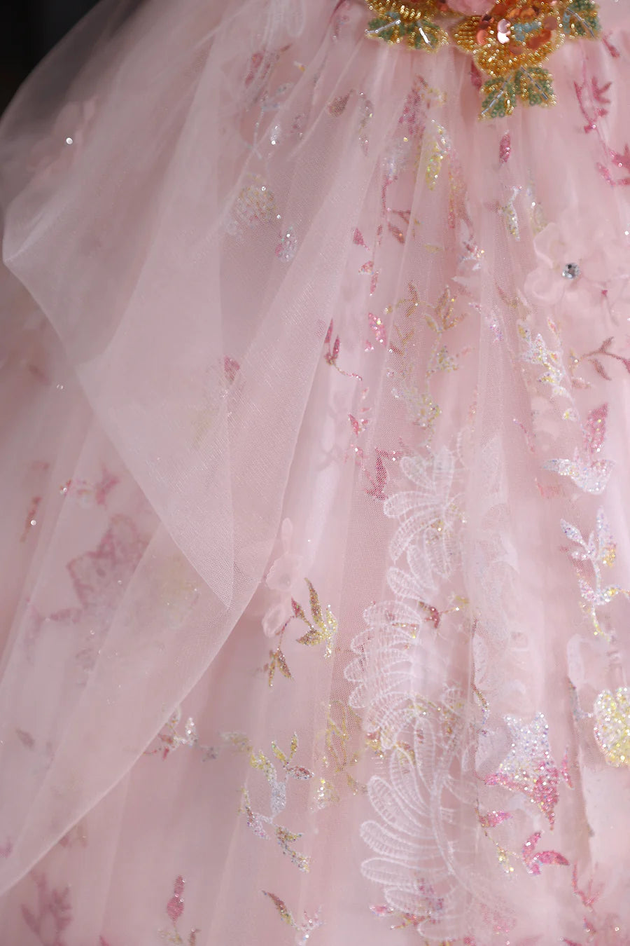 Beautiful Pink Tulle Floral Lace Sequin Floor length Prom Dress Pink A-Line Evening Party Dress