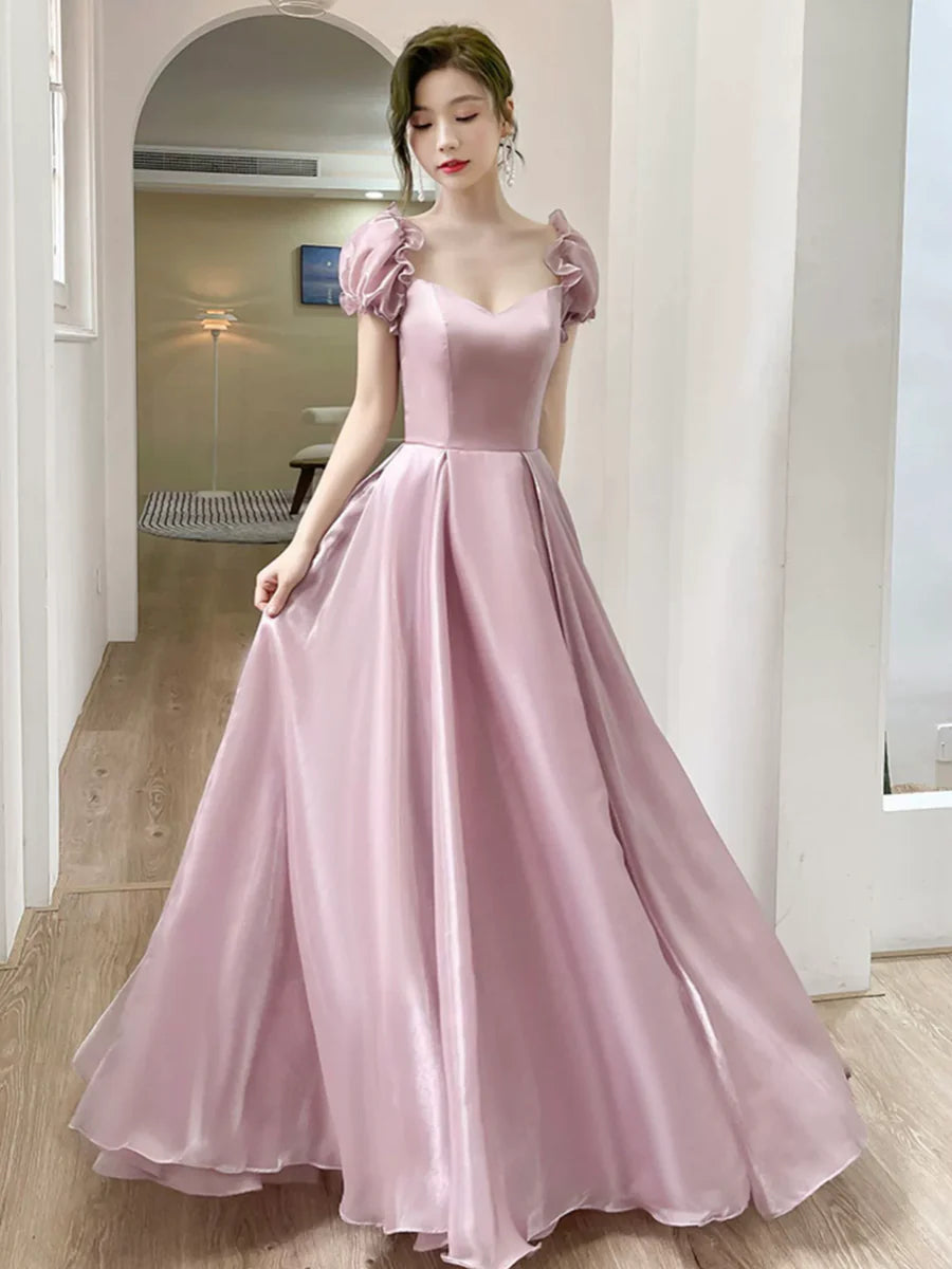 Beautiful Pink Tulle V Neck Long Party Dress A-Line Prom Dress Bargain Pink Evening Dresses for Ladies