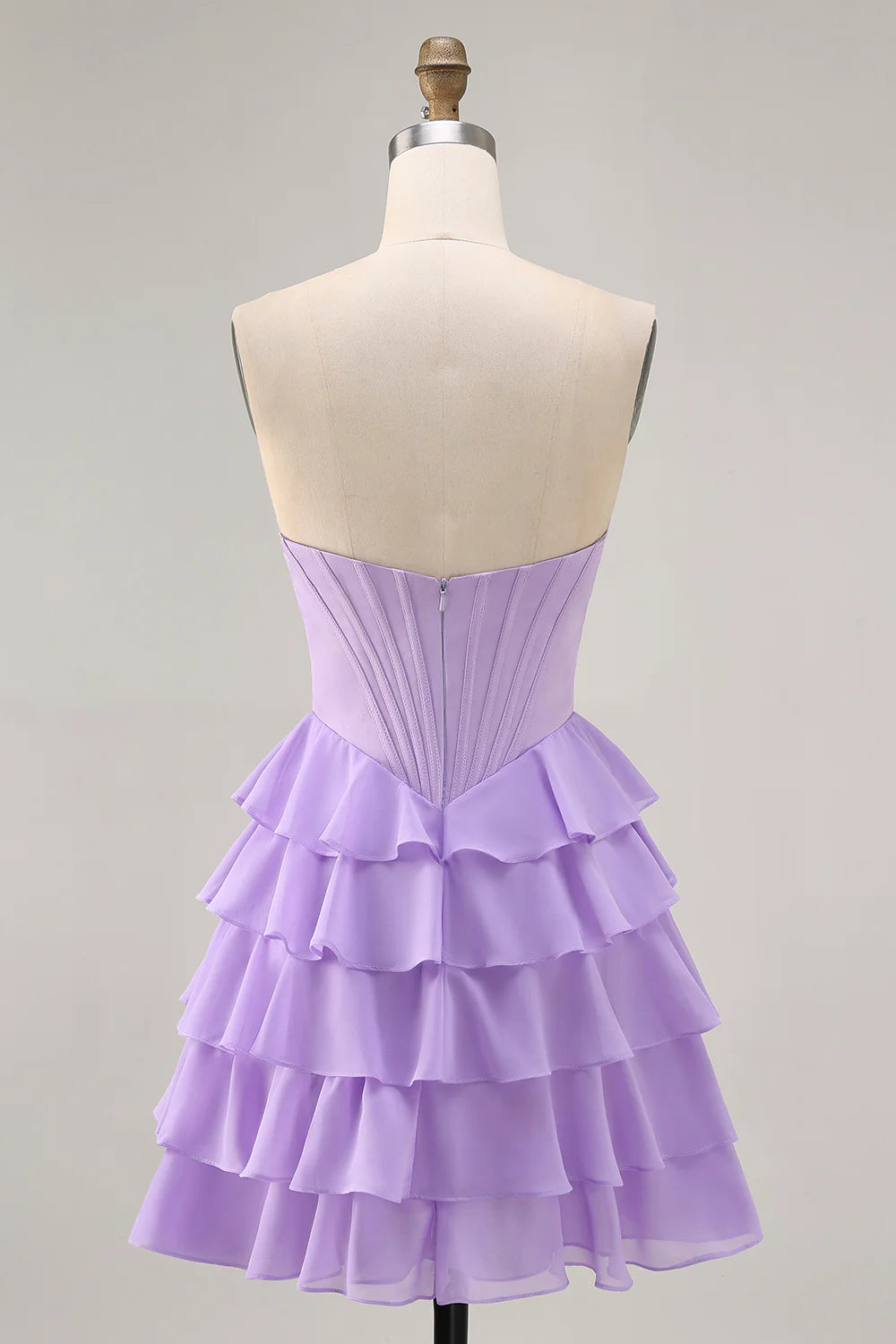 Beautiful Purple Sweetheart Collar Strapless Pleated Tiered Corset A Line Short Homecoming Dress