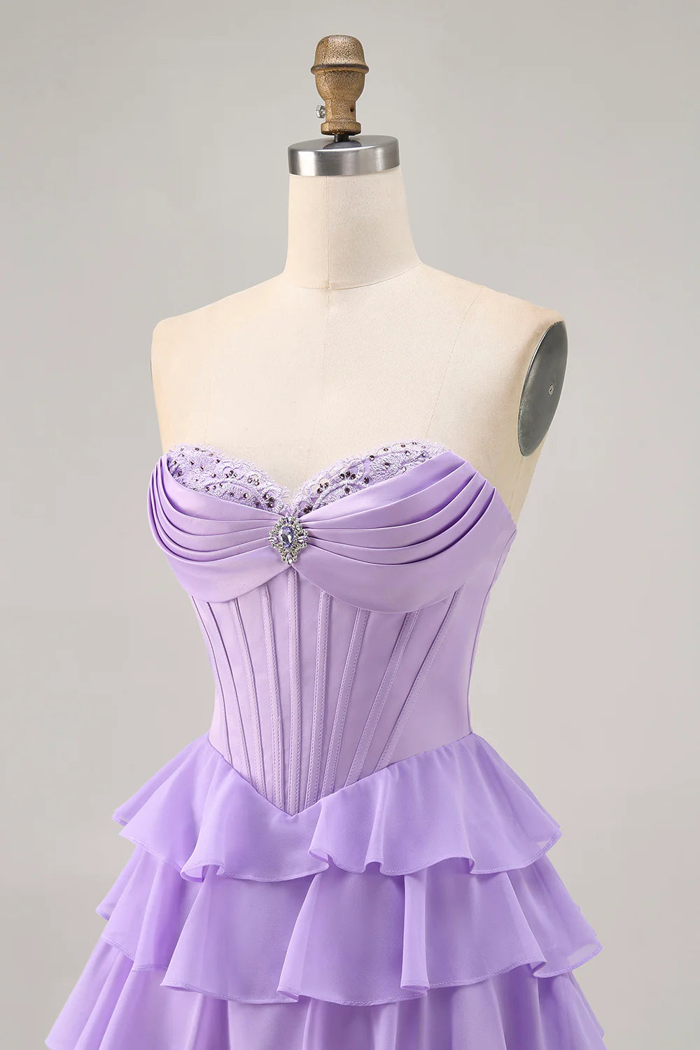 Beautiful Purple Sweetheart Collar Strapless Pleated Tiered Corset A Line Short Homecoming Dress