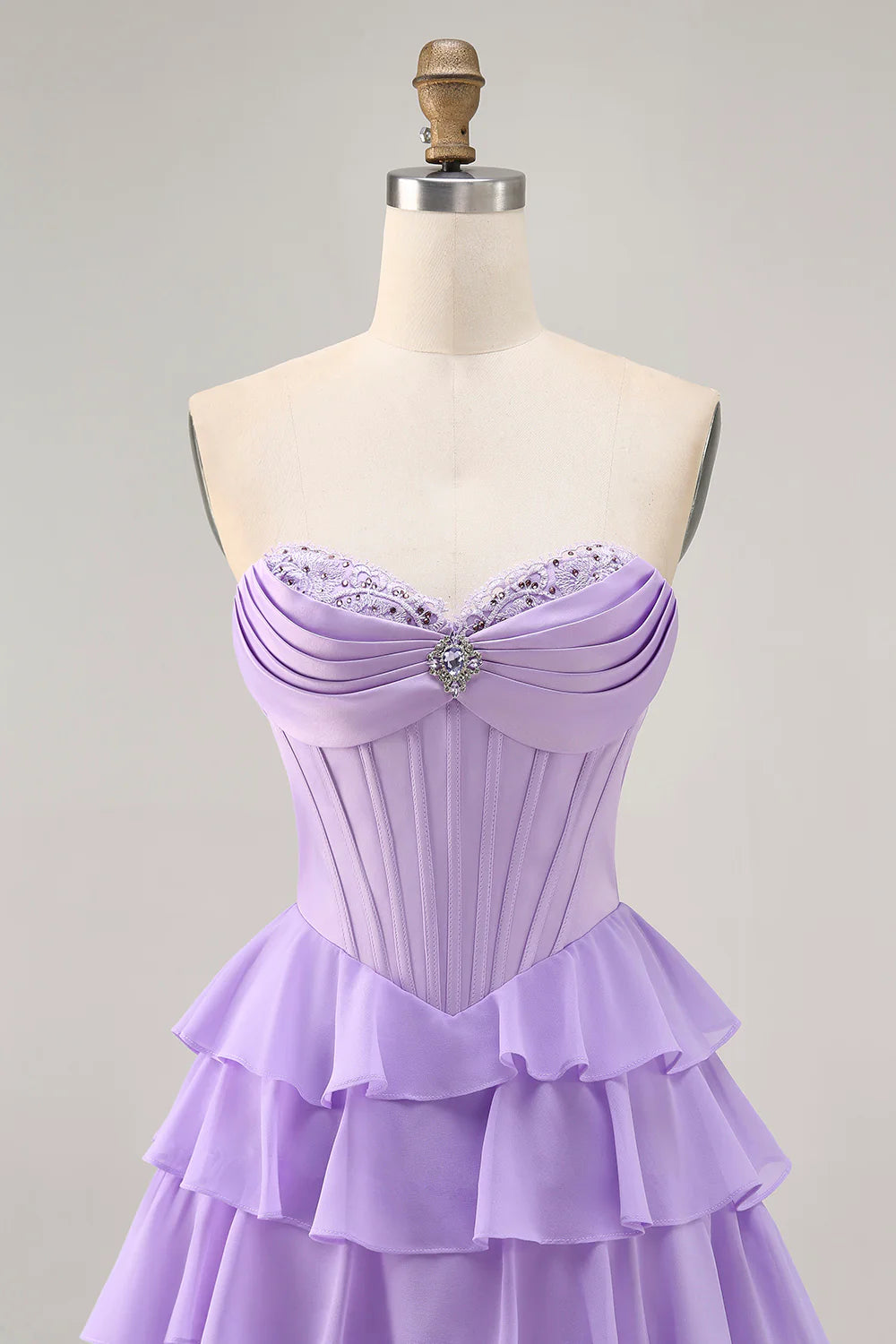 Beautiful Purple Sweetheart Collar Strapless Pleated Tiered Corset A Line Short Homecoming Dress