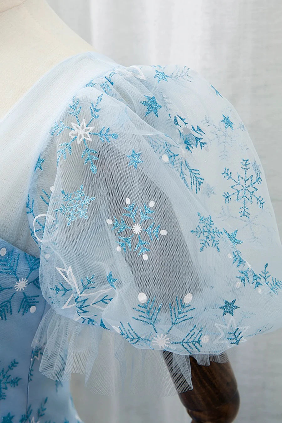 Beautiful Sky Blue Tulle Snowflake Print A-Line Long Prom Dress Evening Party Dress