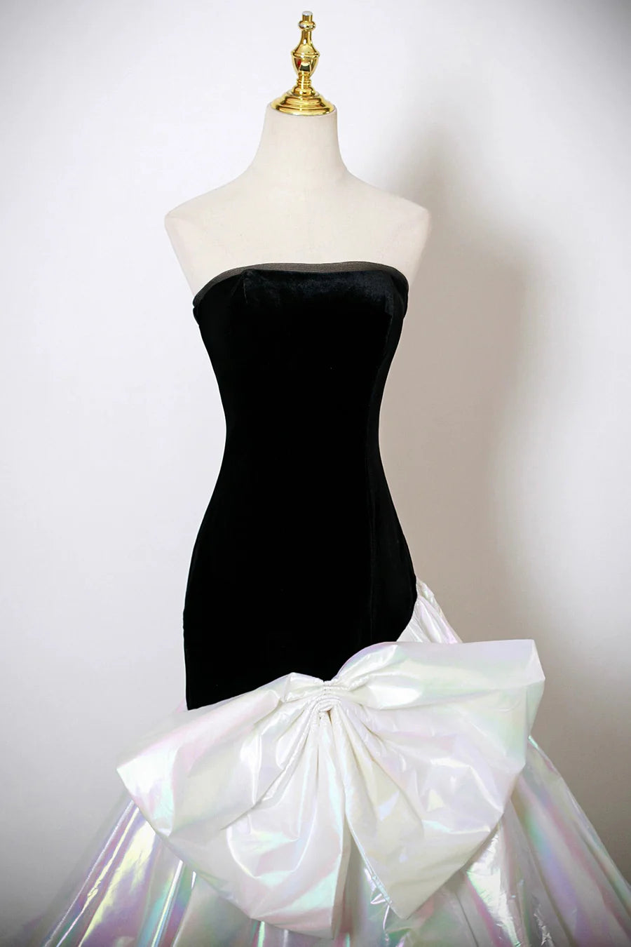 Black And White Velvet Colorful Satin Floor length Prom Dress Mermaid Strapless Party Dress