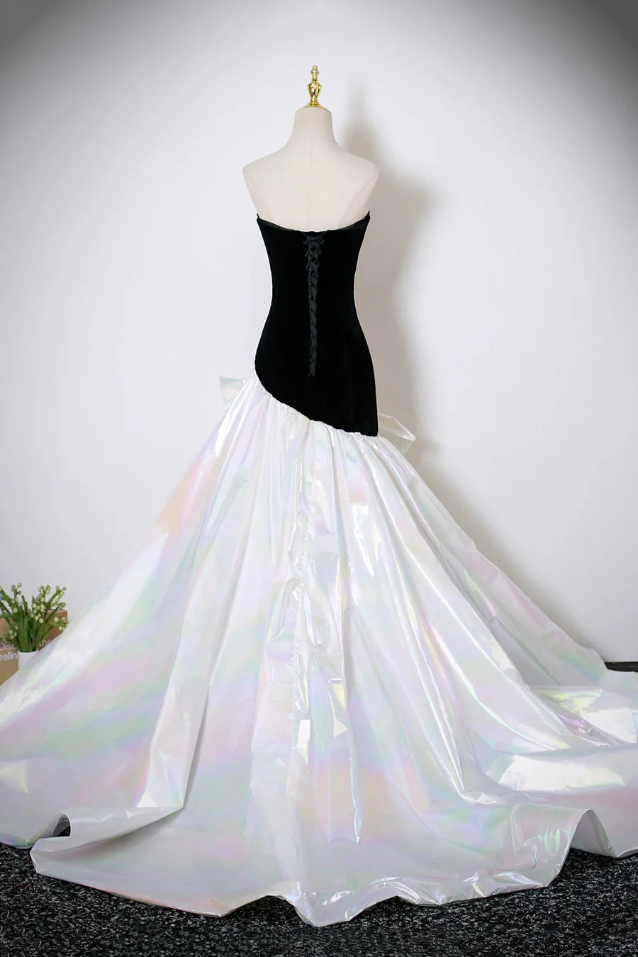 Black And White Velvet Colorful Satin Floor length Prom Dress Mermaid Strapless Party Dress