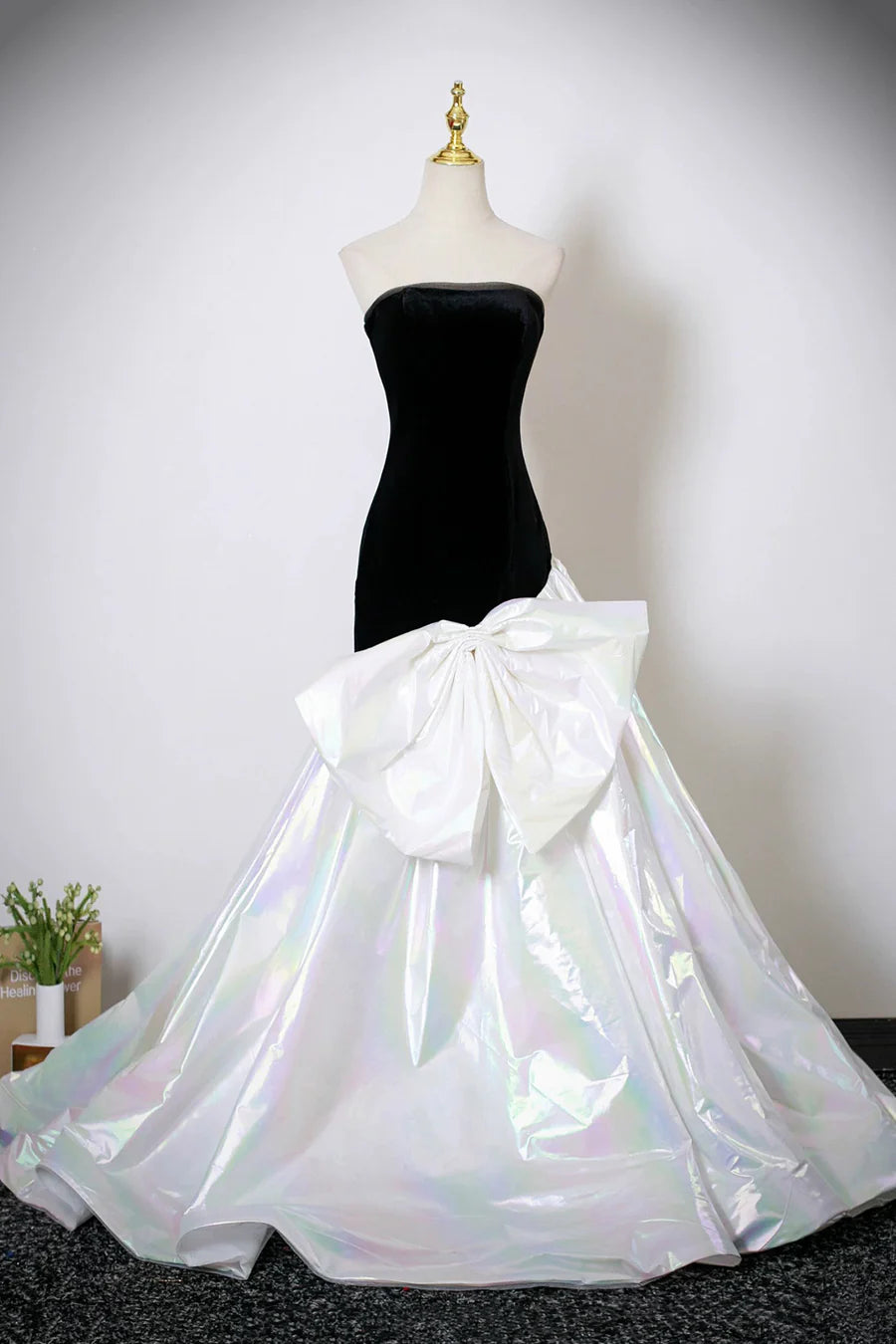 Black And White Velvet Colorful Satin Floor length Prom Dress Mermaid Strapless Party Dress