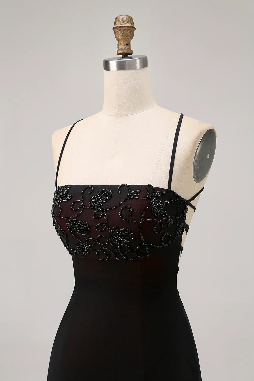 Black Bodycon Spaghetti Straps Lace Up Back Short Homecoming Dress With Beading