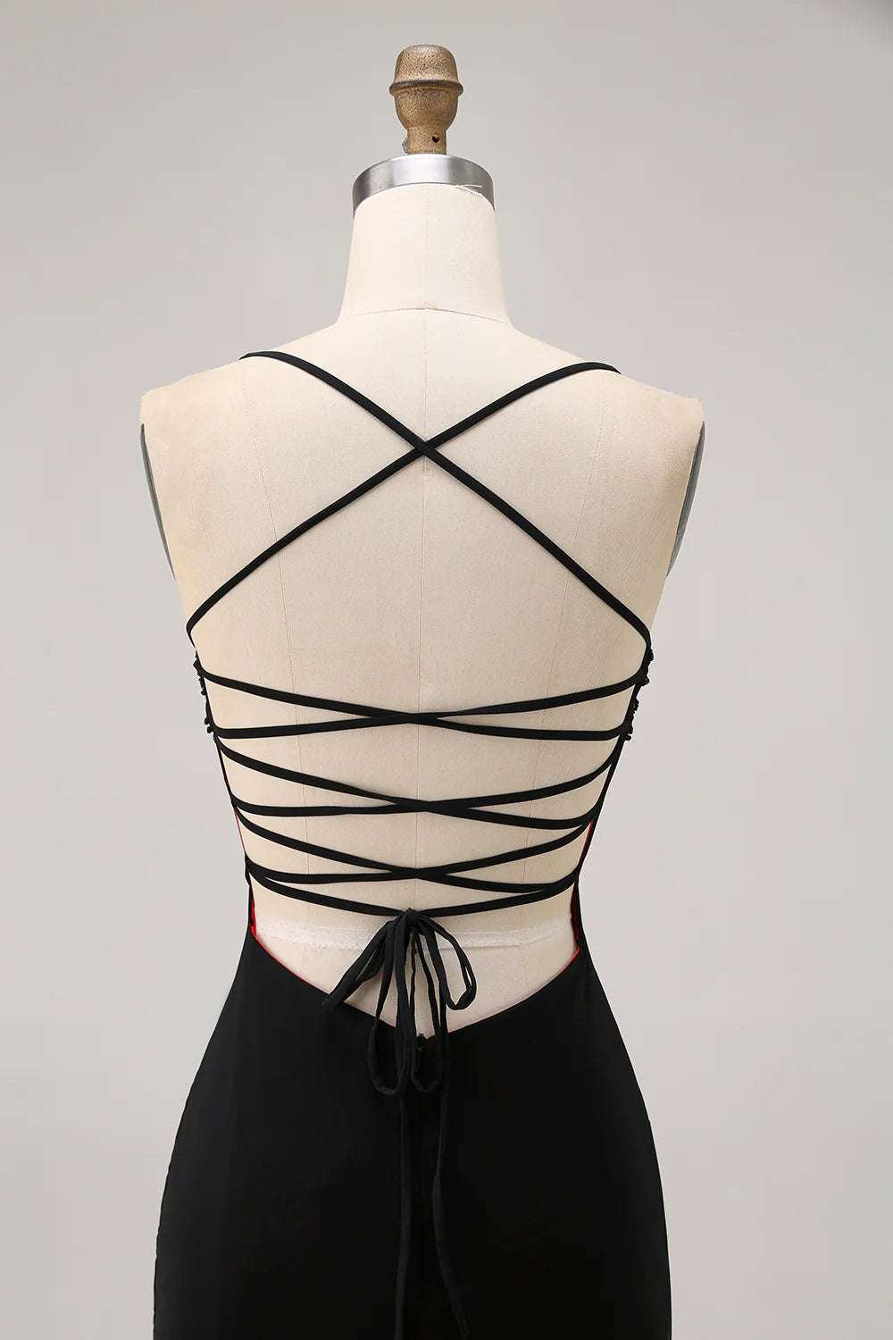 Black Bodycon Spaghetti Straps Lace Up Back Short Homecoming Dress With Beading