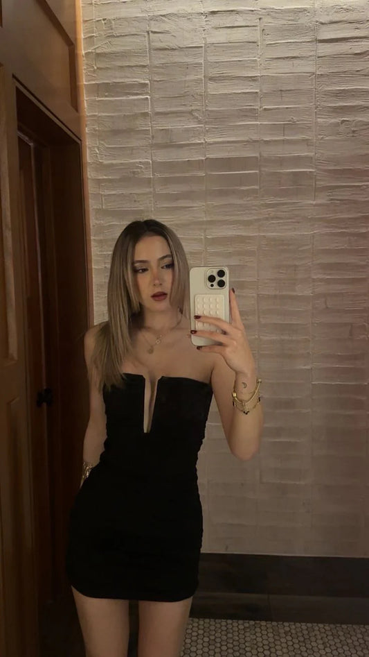 Black Satin Strapless V Neck Short Evening Dress Short Party Dress Cocktail Dresses Low Cost Homecoming Dresses