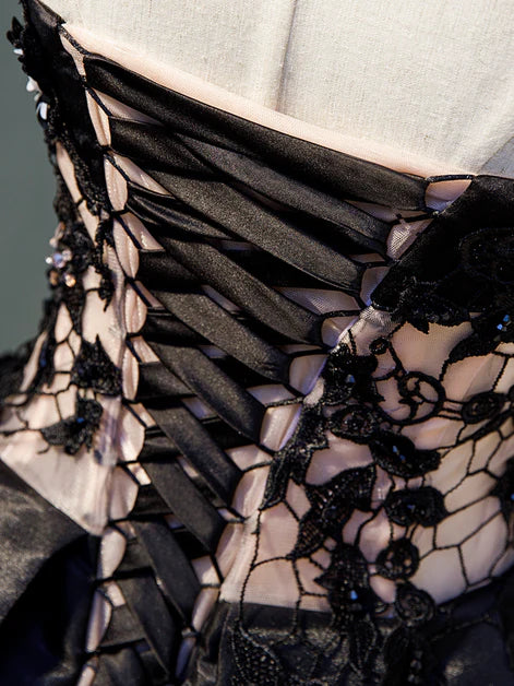 Black Satin with Lace A-line Knee Length Prom Dress Homecoming Dress Party Dresses