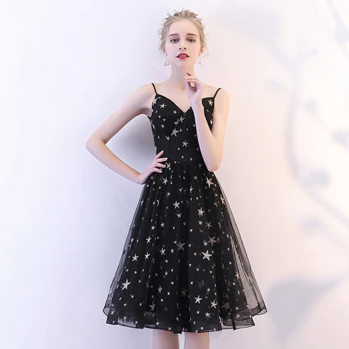 Black Short star V-neckline Prom Dress Homecoming Dress Party Dress With Five Pointed