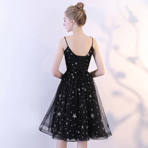Black Short star V-neckline Prom Dress Homecoming Dress Party Dress With Five Pointed