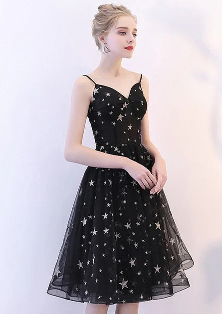 Black Short star V-neckline Prom Dress Homecoming Dress Party Dress With Five Pointed