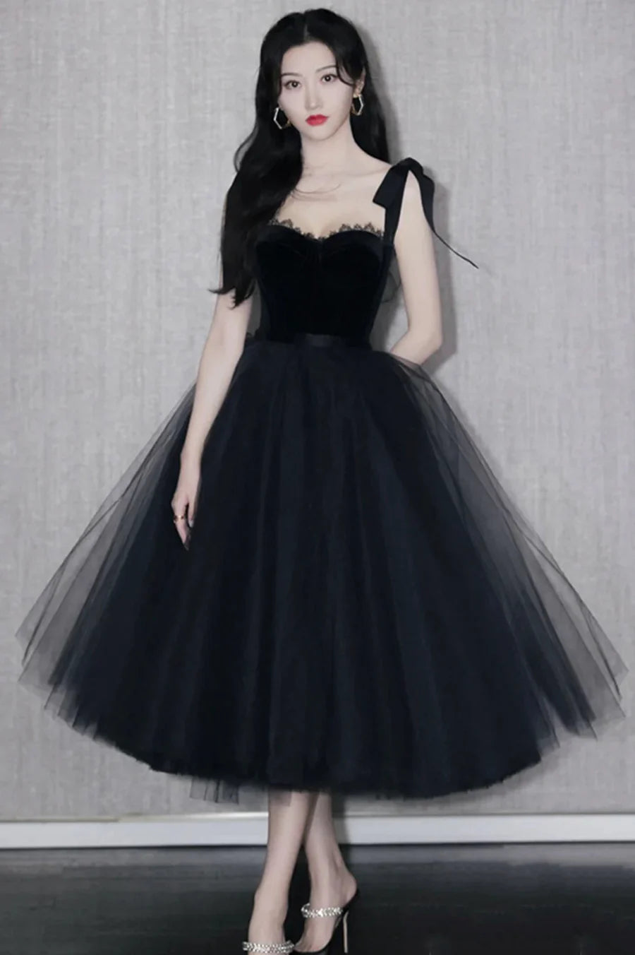 Black Velvet And Tulle Short A-Line Prom Dresses Homecoming Party Dresses