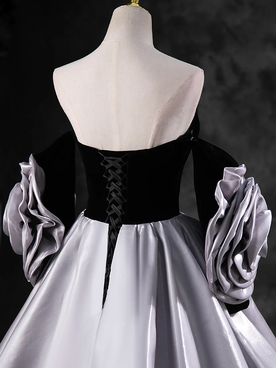 Black Velvet Sweetheart Neck Floor Length Formal Prom Dress off Shoulder Chic Party Dress With Detachable Sleeves
