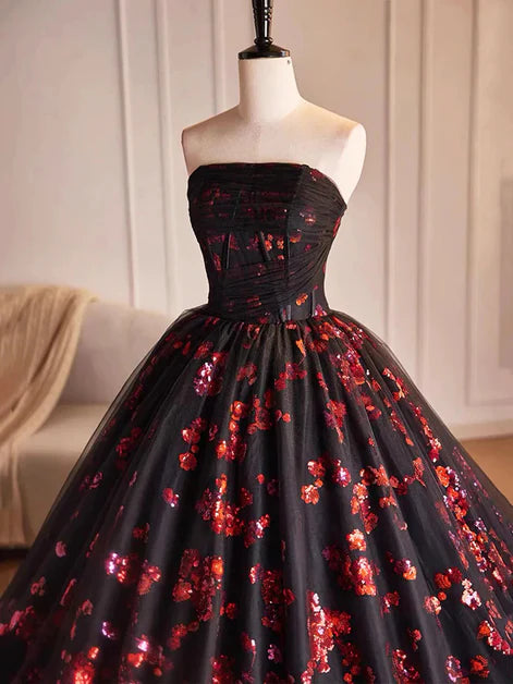 Black and Red Tulle Off-the-Shoulder A-line Scoop Party Dress Prom Dress