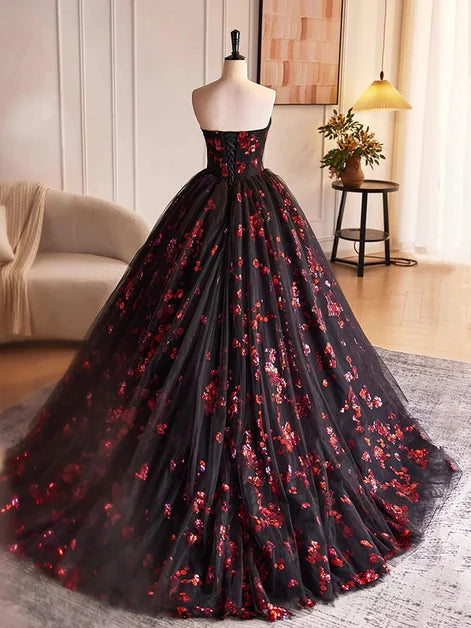Black and Red Tulle Off-the-Shoulder A-line Scoop Party Dress Prom Dress