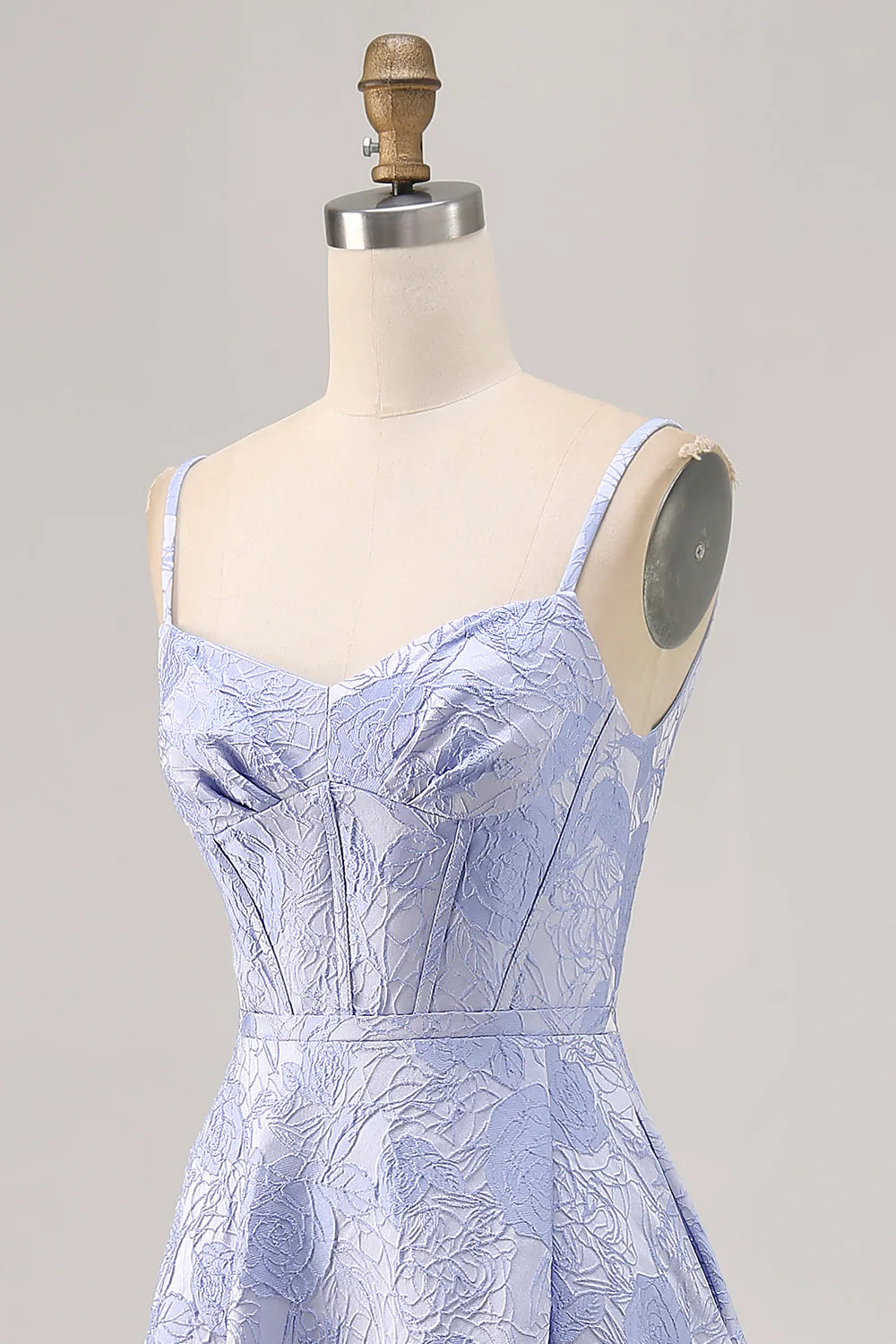 Blue A-Line Brocade Floral Corset Open Back Long Prom Dress Blue Evening Dress With Slit