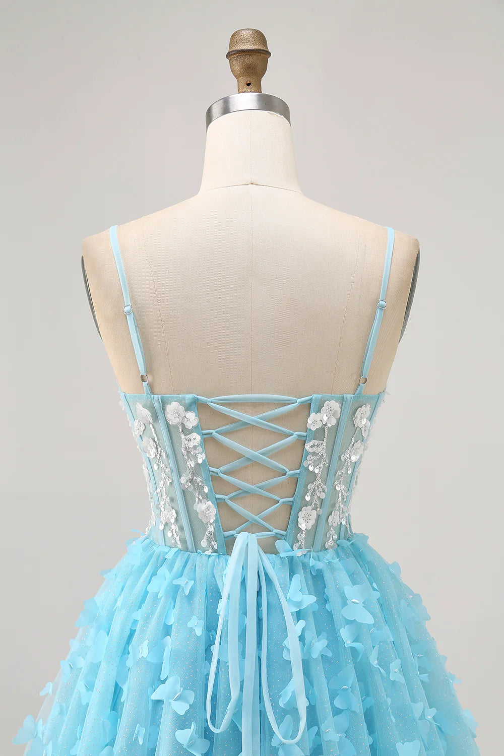 Blue A Line Sequins With Appliques Butterfly Corset Spaghetti Straps Short Homecoming Dress Party Dress