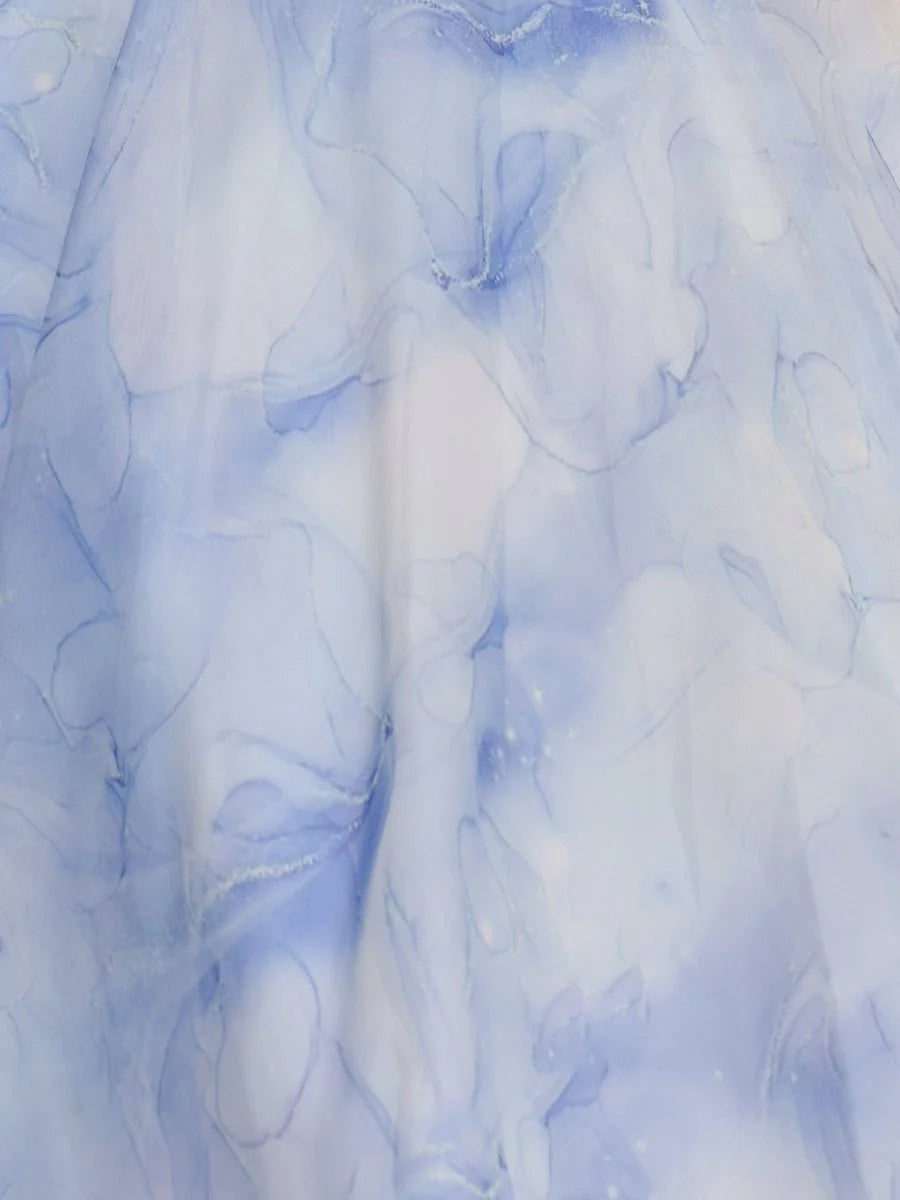 Blue Floral Chiffon A-Line Corset Spaghetti Straps Short Homecoming Dresses Blue Floral Party Dress