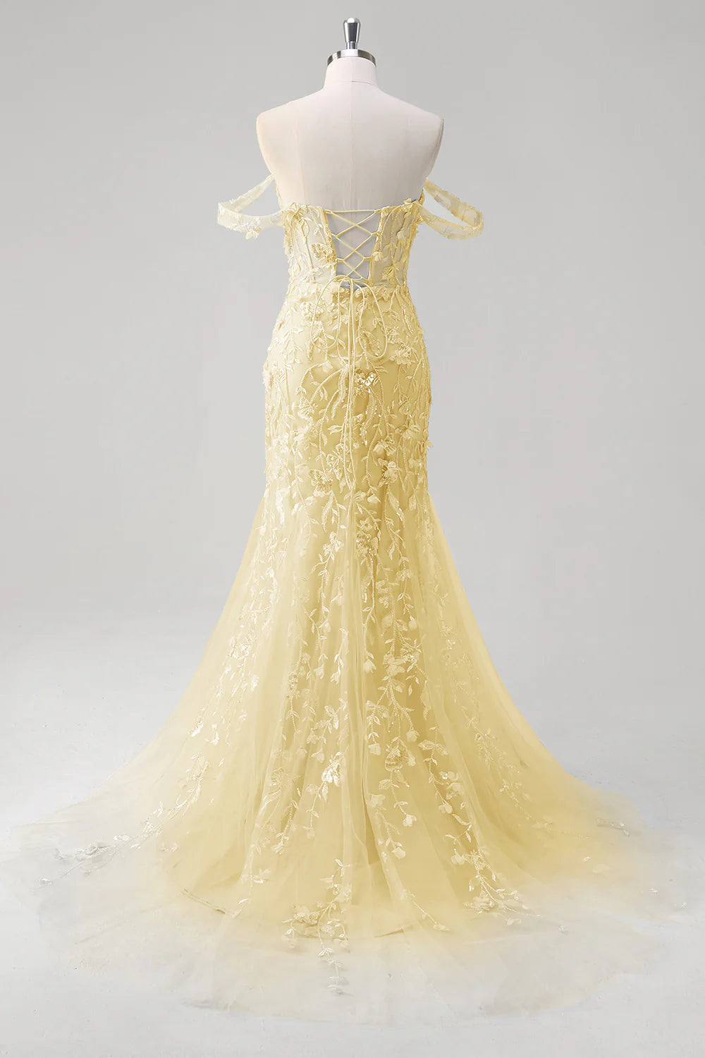 Blue Mermaid Sequins Applique Sweetheart Collar Off the Shoulder Corset Prom Dress