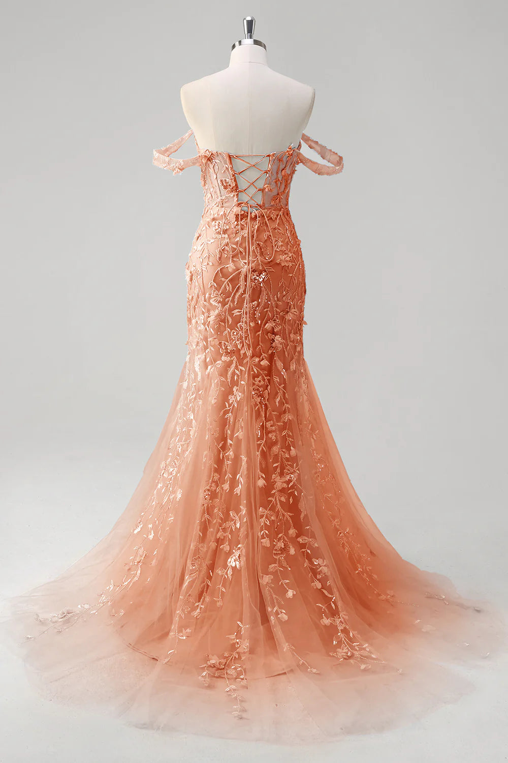 Blue Mermaid Sequins Applique Sweetheart Collar Off the Shoulder Corset Prom Dress