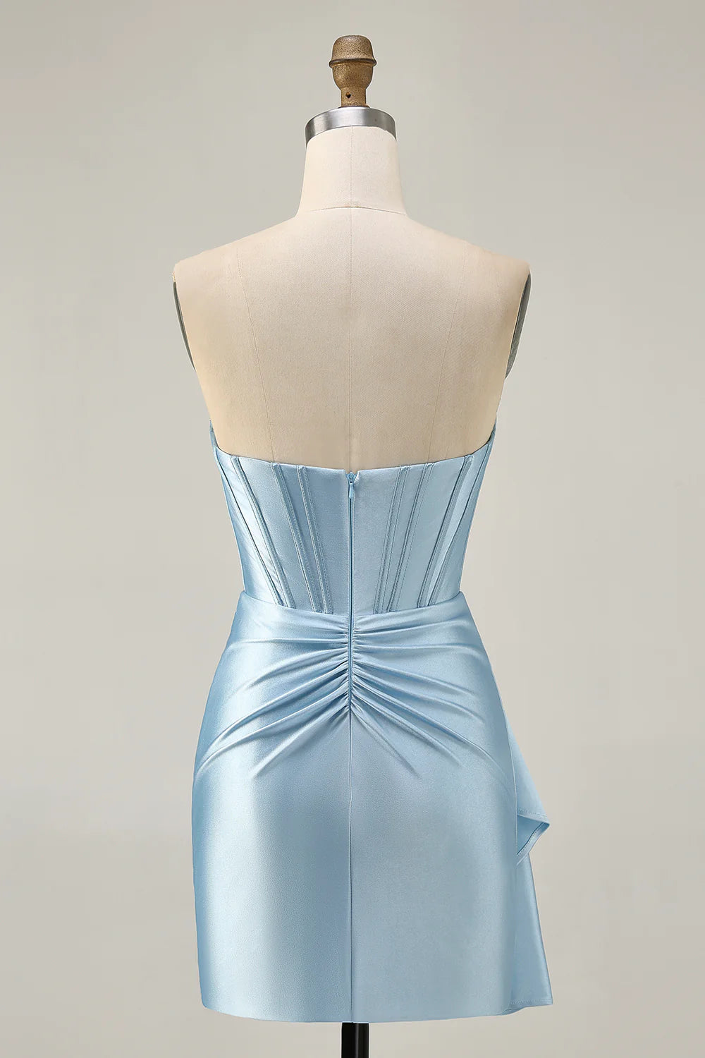Blue Satin Beaded Corset Tight Cut Out Off the Shoulder Homecoming Dress With Streamer