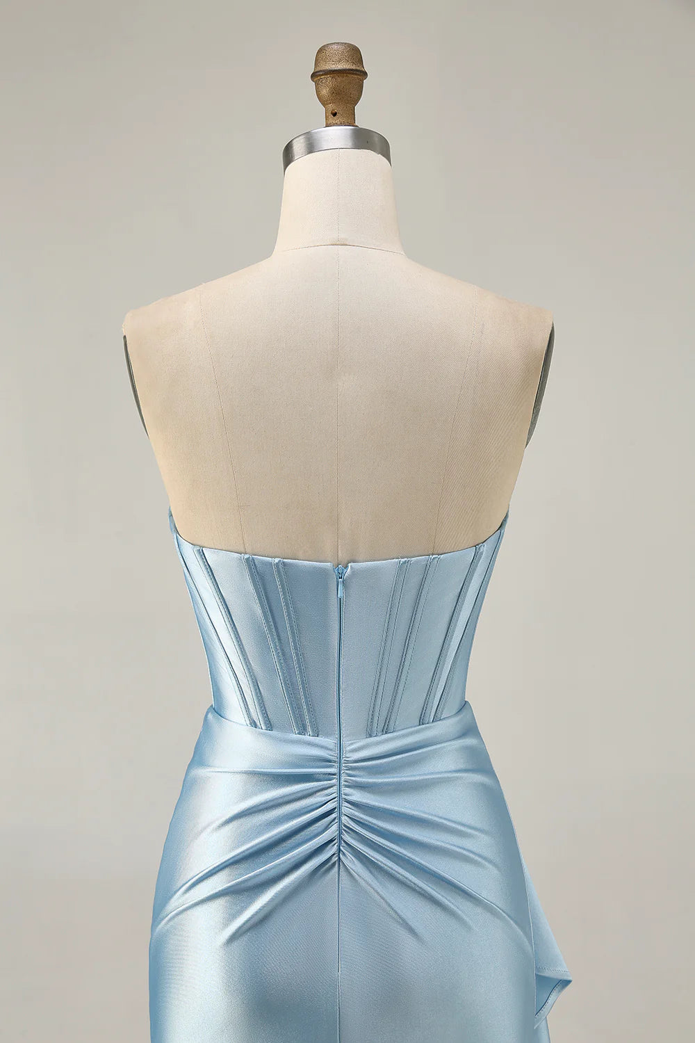 Blue Satin Beaded Corset Tight Cut Out Off the Shoulder Homecoming Dress With Streamer