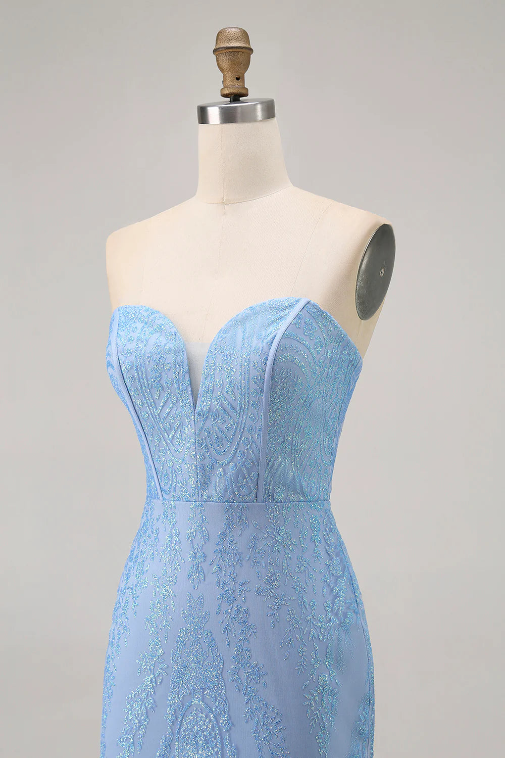 Blue Sweetheart Collar Bodycon Strapless Beaded Lace-Up Back Short Homecoming Dress