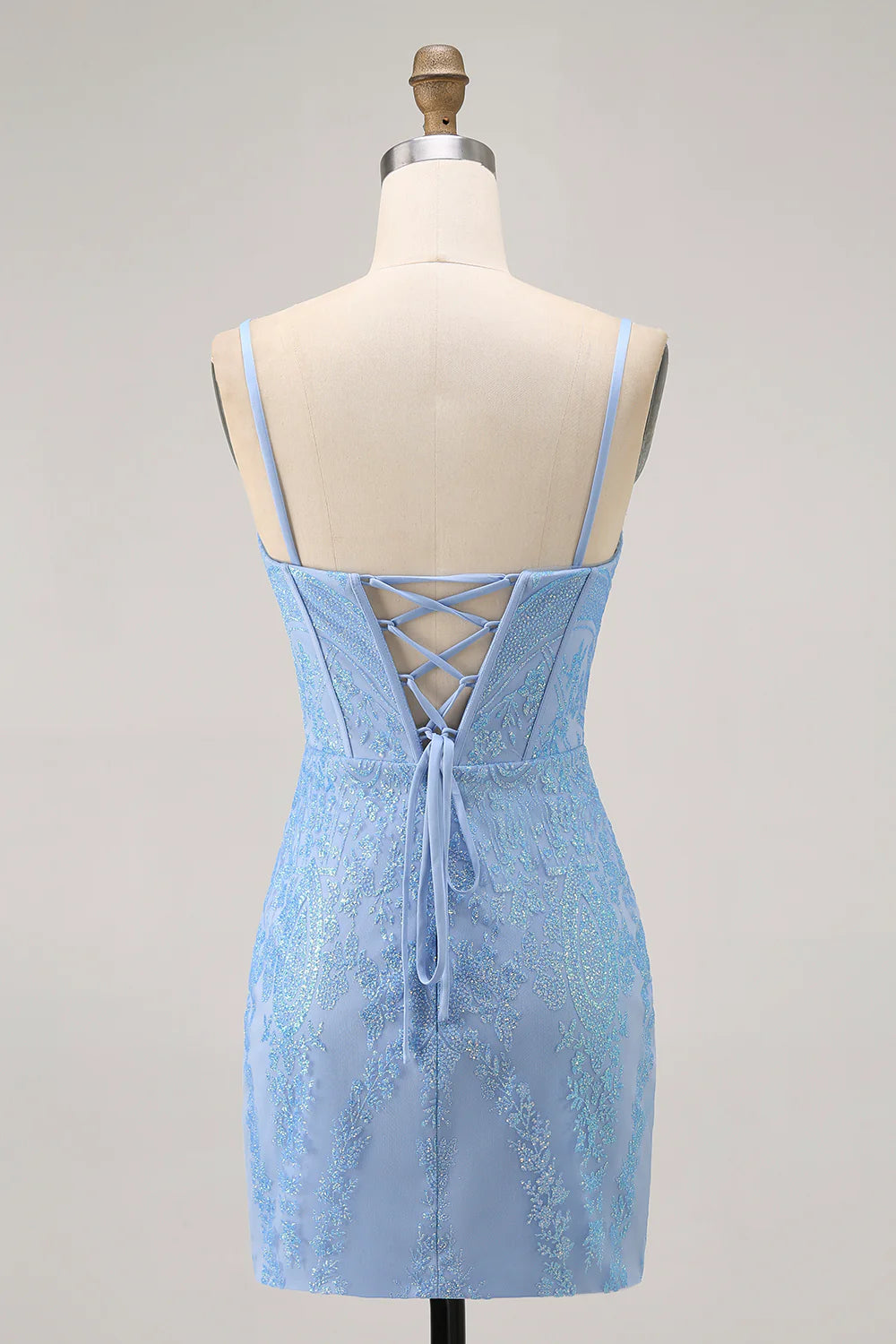 Blue Sweetheart Collar Bodycon Strapless Beaded Lace-Up Back Short Homecoming Dress