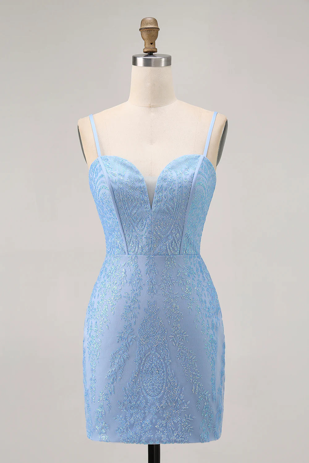 Blue Sweetheart Collar Bodycon Strapless Beaded Lace-Up Back Short Homecoming Dress