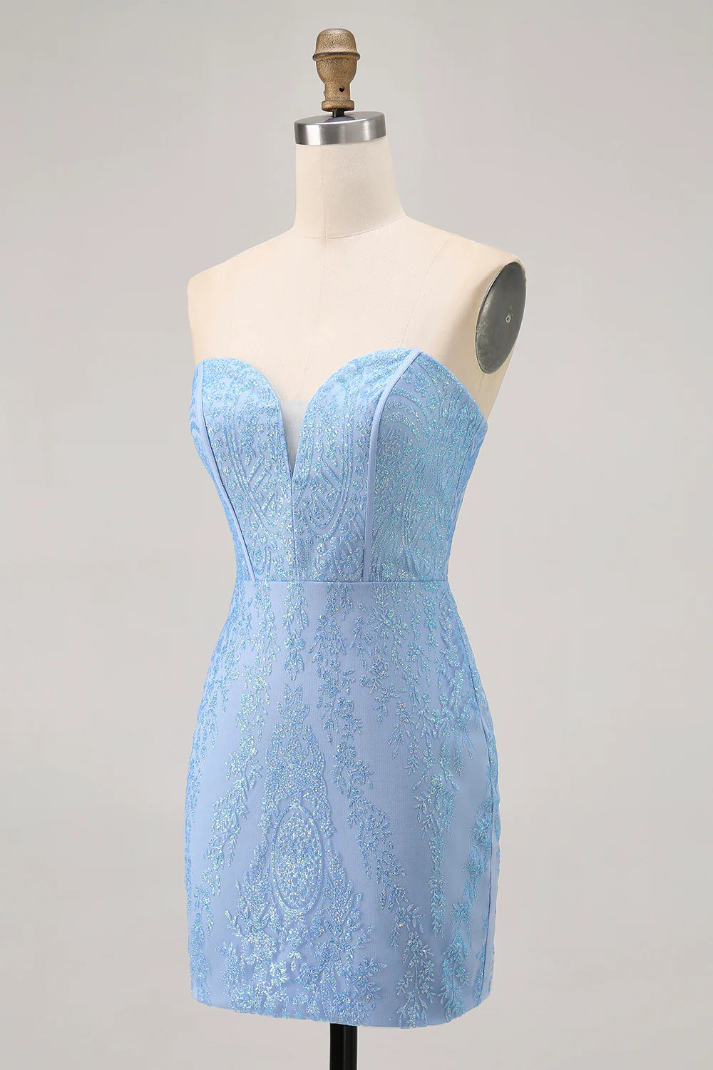 Blue Sweetheart Collar Bodycon Strapless Beaded Lace-Up Back Short Homecoming Dress