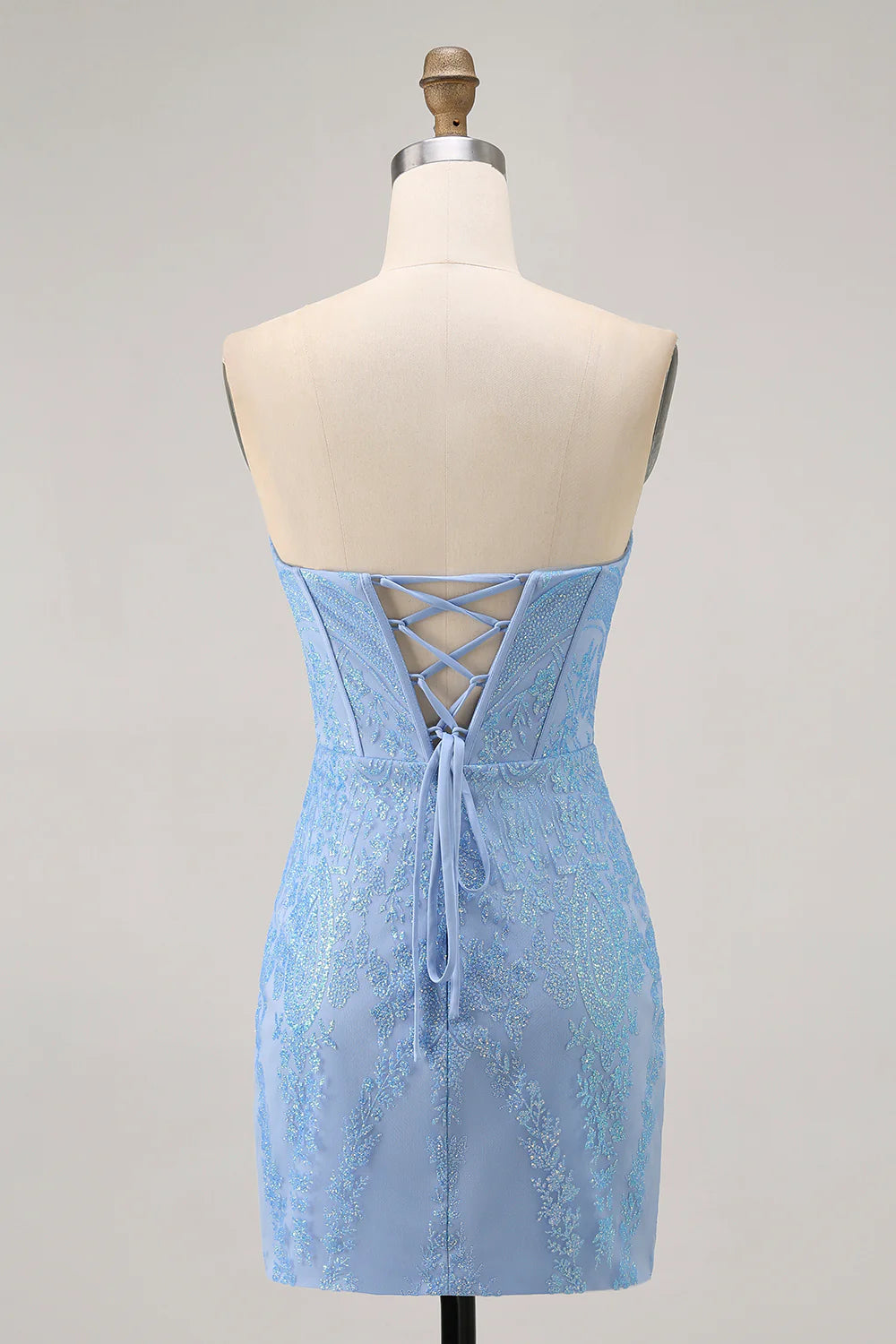 Blue Sweetheart Collar Bodycon Strapless Beaded Lace-Up Back Short Homecoming Dress