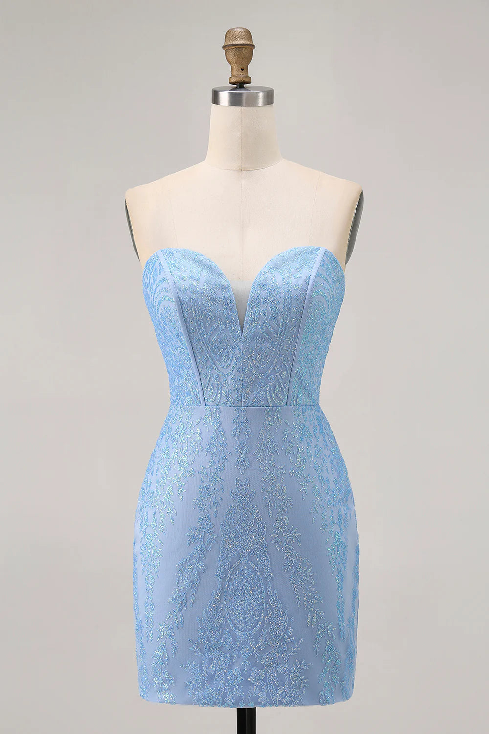 Blue Sweetheart Collar Bodycon Strapless Beaded Lace-Up Back Short Homecoming Dress
