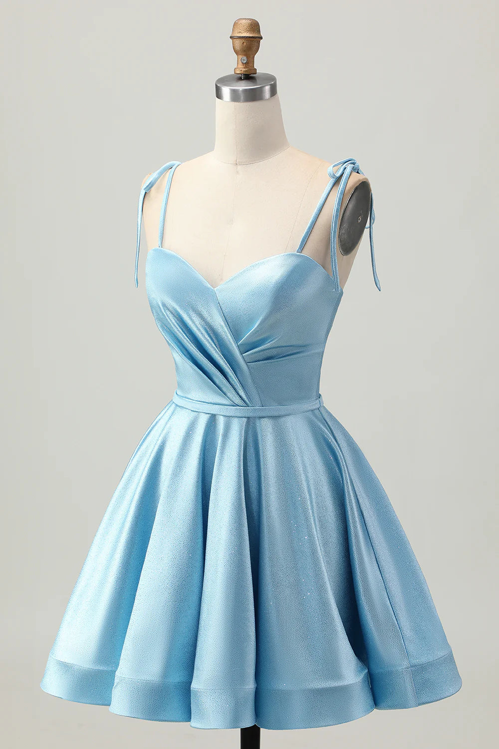 Blue Satin Sequins Sweetheart Collar A Line Short Spaghetti Straps Homecoming Dress Party Dress