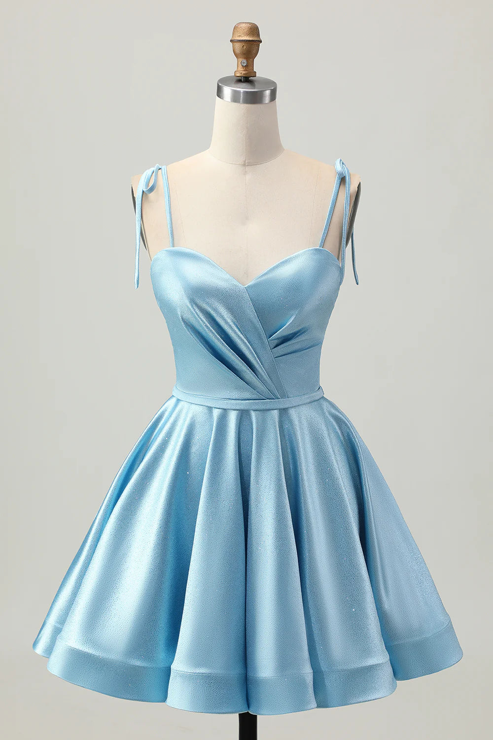 Blue Satin Sequins Sweetheart Collar A Line Short Spaghetti Straps Homecoming Dress Party Dress