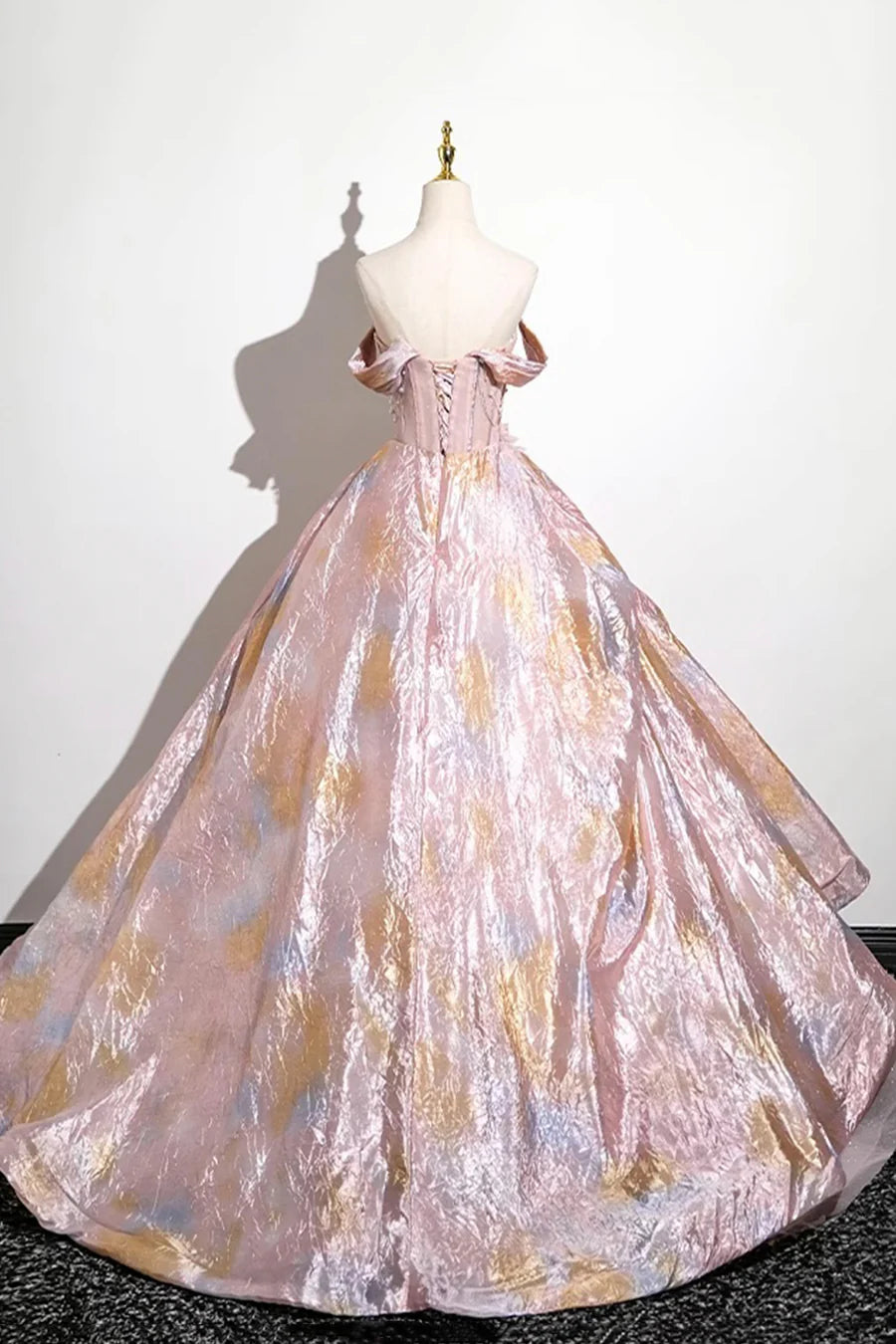 Blushing Pink Printed Pattern Spaghetti Straps A-Line Prom Dress Evening Dress