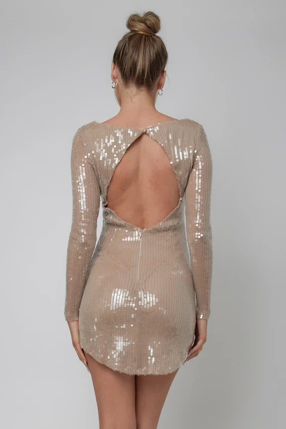 Boat Neck Long Sleeve Keyhole Back Sequin White Homecoming Dress Party Dress