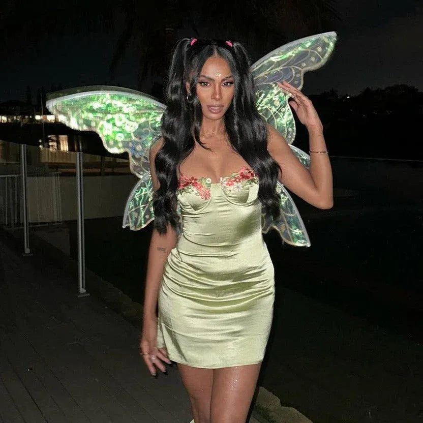 Bodycon Sweetheart Floral Embellished Ruched Satin Green Mini Homecoming Dress
