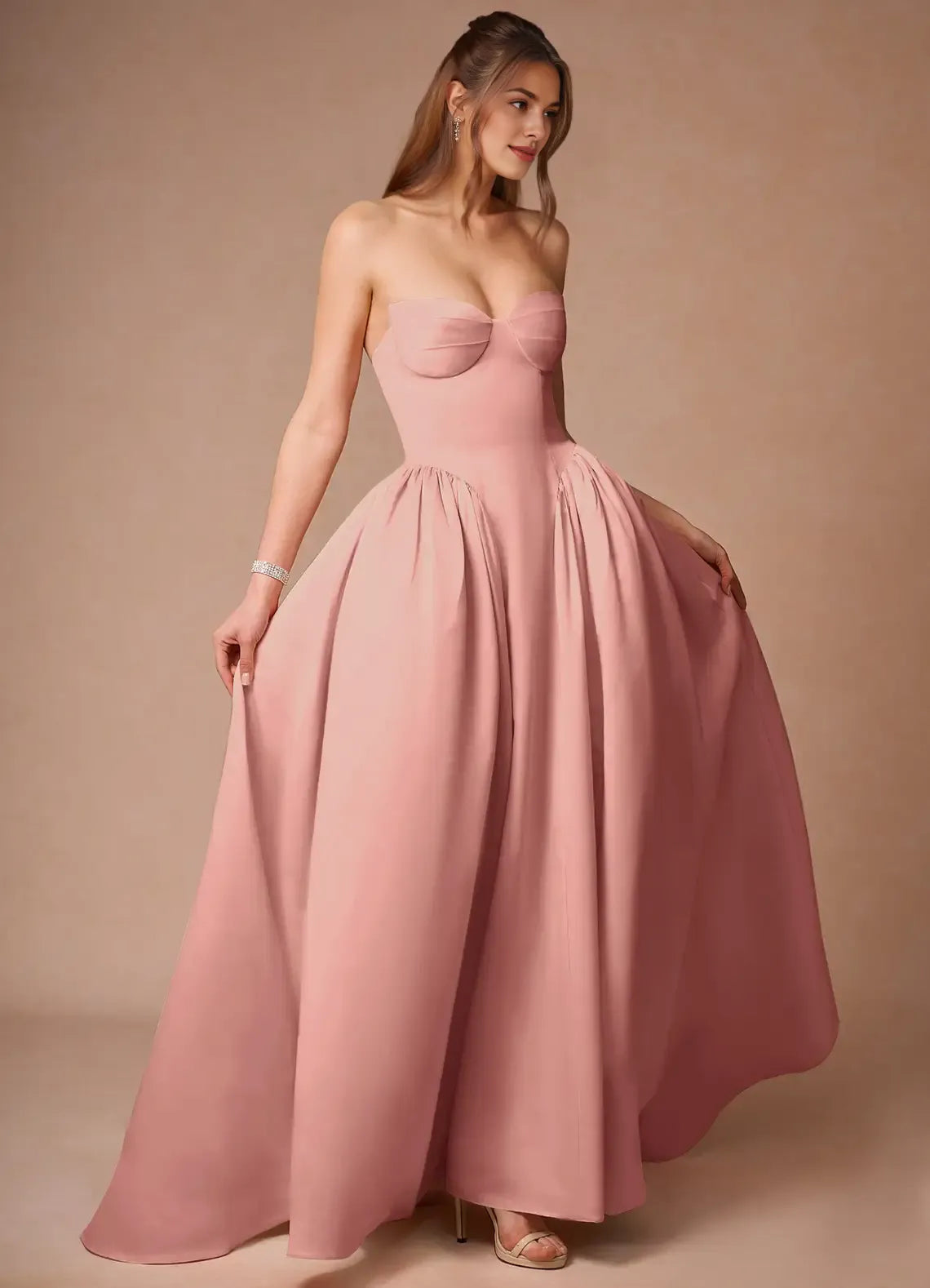 Budget A-line Spaghetti Straps Sleeveless Blush Pink Maxi Evening Dress For Sale
