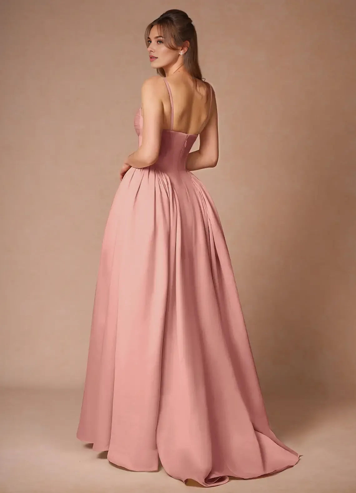 Budget A-line Spaghetti Straps Sleeveless Blush Pink Maxi Evening Dress For Sale
