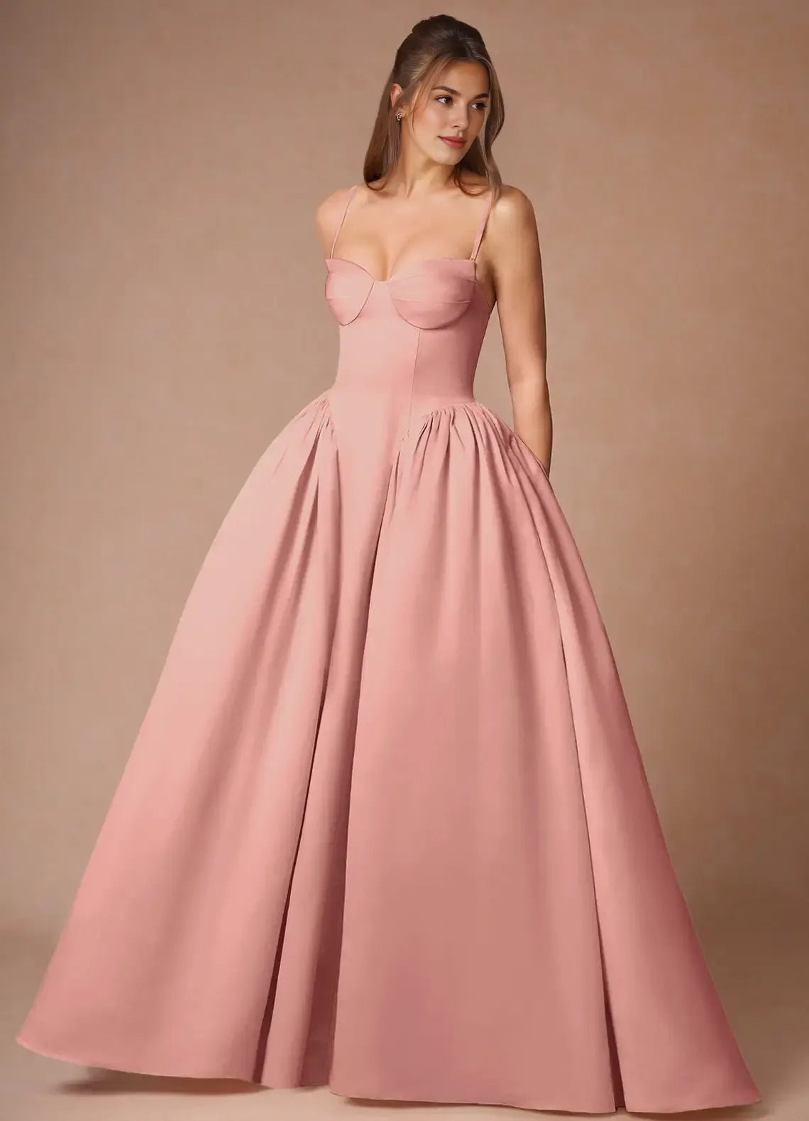 Budget A-line Spaghetti Straps Sleeveless Blush Pink Maxi Evening Dress For Sale