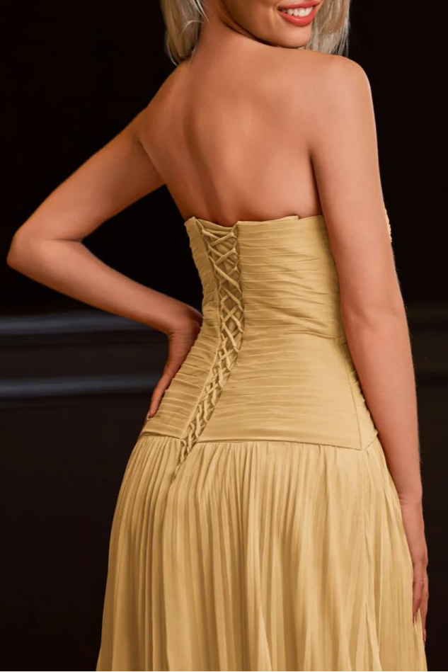 Royal Blue Strapless Keyhole Pleated Sheath Floor Length A-Line Long Prom Dresses Aqua Evening Dress