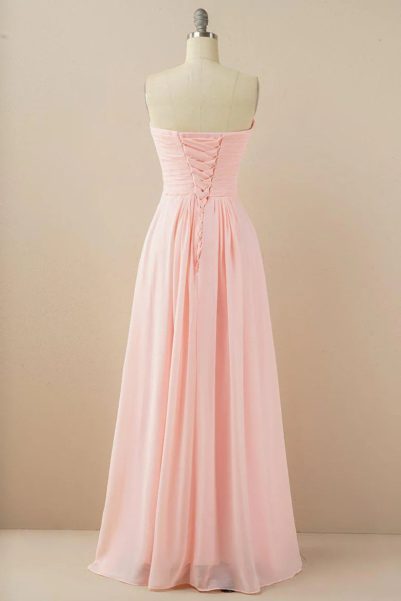 Burgundy Chiffon Sleeveless Off-Shoulder Sweetheart Neck Lace-up Back Full Length Bridesmaid Dress