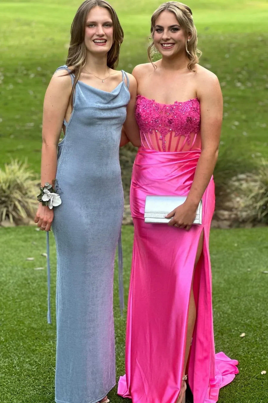 Burgundy Off-The-Shoulder Applique Mermaid Side Slit Prom Dresses