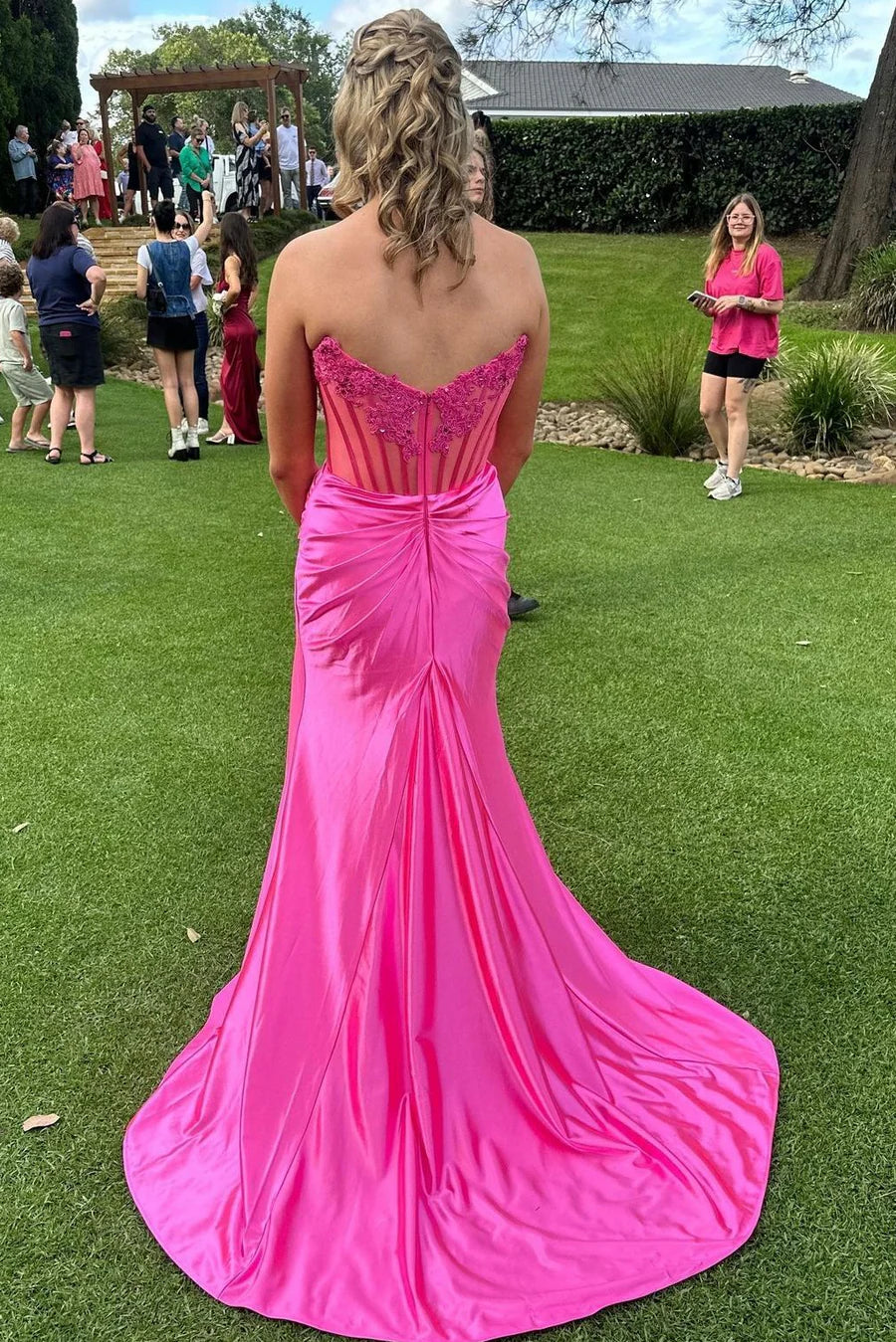 Burgundy Off-The-Shoulder Applique Mermaid Side Slit Prom Dresses