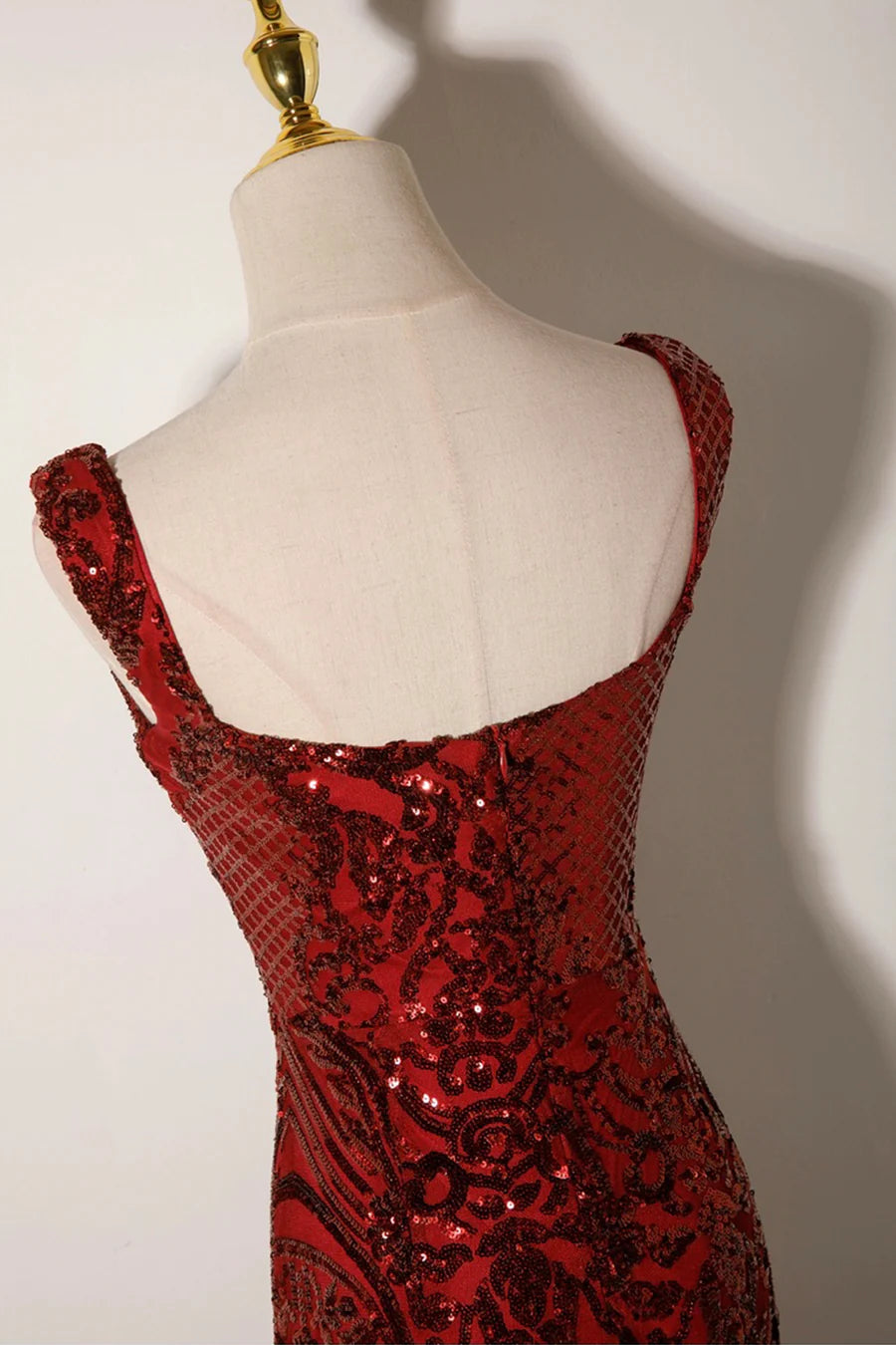 Burgundy Sequin Sweetheart Neck Backless Mermaid Long Prom Dress Evening Party Dress