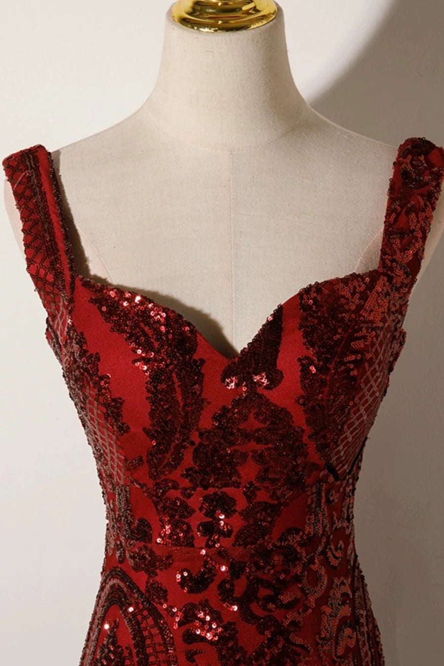 Burgundy Sequin Sweetheart Neck Backless Mermaid Long Prom Dress Evening Party Dress