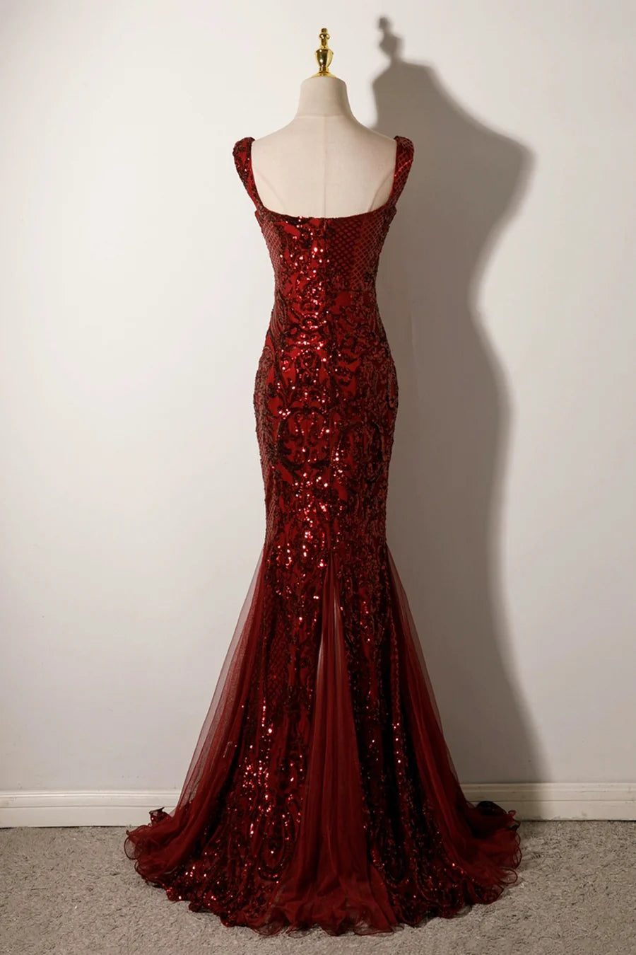 Burgundy Sequin Sweetheart Neck Backless Mermaid Long Prom Dress Evening Party Dress