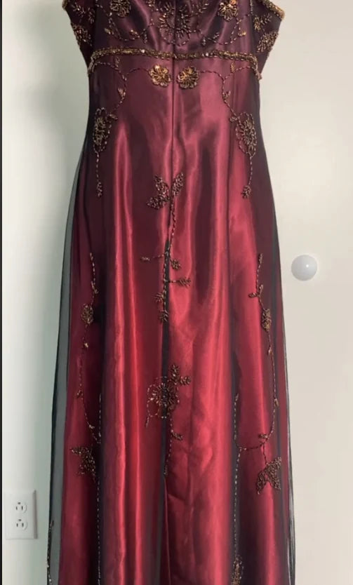 Burgundy Tulle With Beaded Spaghetti Straps A Line Long Evening Dress Party Dress Prom Dress